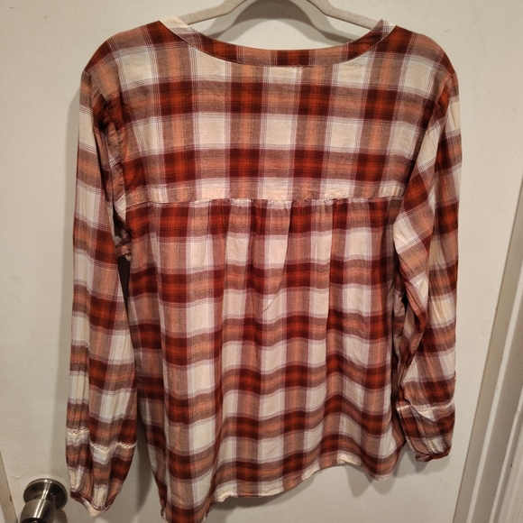 Lucky Brand Women's Plaid Popover Peasant Top Sz XL Boho Lightweight Casual - Picture 8 of 8